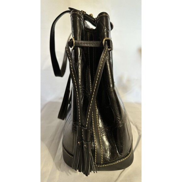 Dooney & Bourke Vintage Croco Embossed Black Leather Satchel Purse Tassels Large - Picture 8 of 16